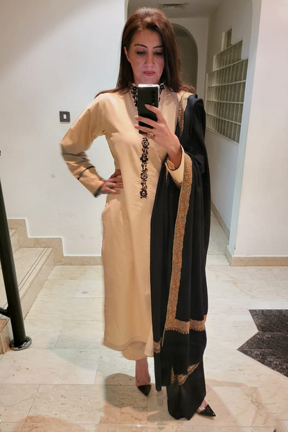 Embroidered Beige Dress
