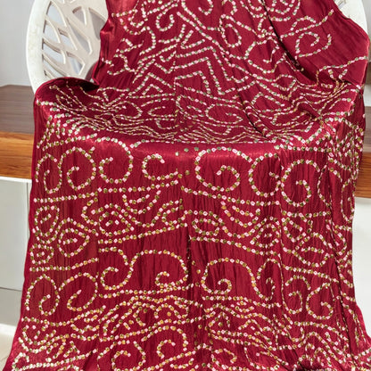 Maroon Pure Gajji Silk Mukesh Dupatta