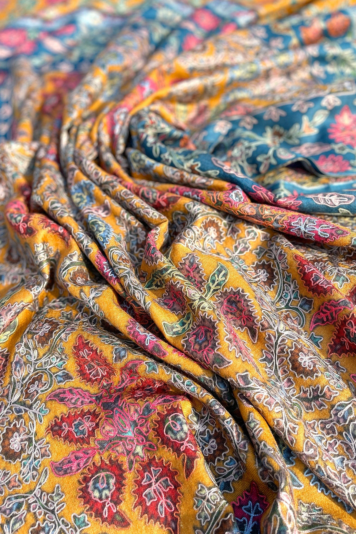 Pure Kalamkar Needle Work Pashmina Shawl