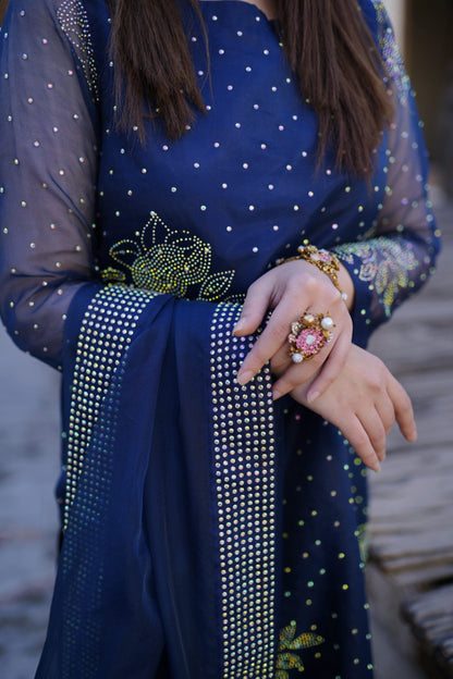 Rhinestone Embellished Organza Dress