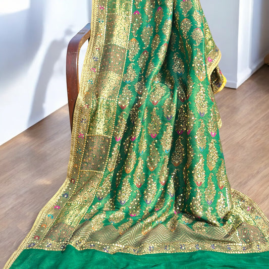 Bottle Green Mukesh Bandhini Dupatta