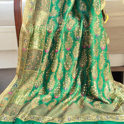 Bottle Green Mukesh Bandhini Dupatta