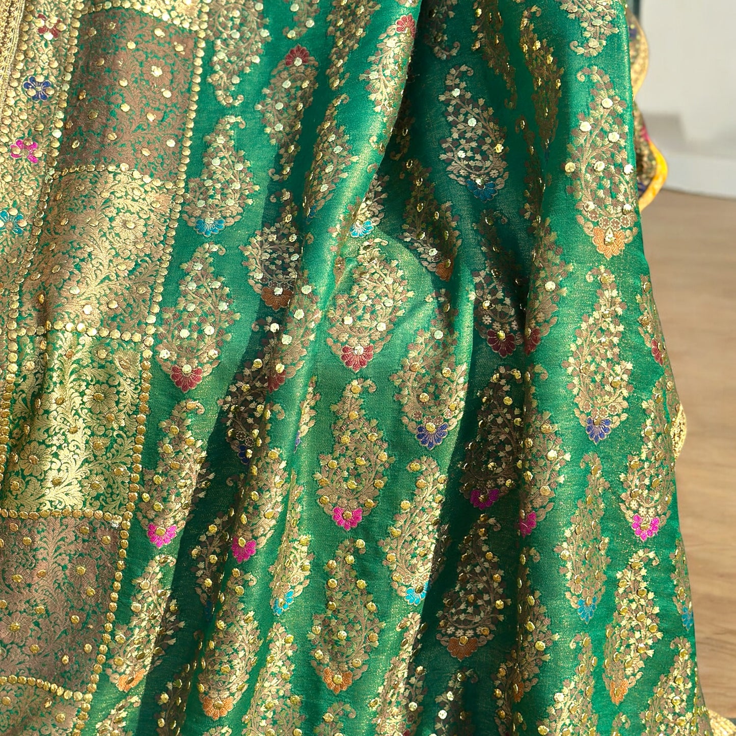 Bottle Green Mukesh Bandhini Dupatta