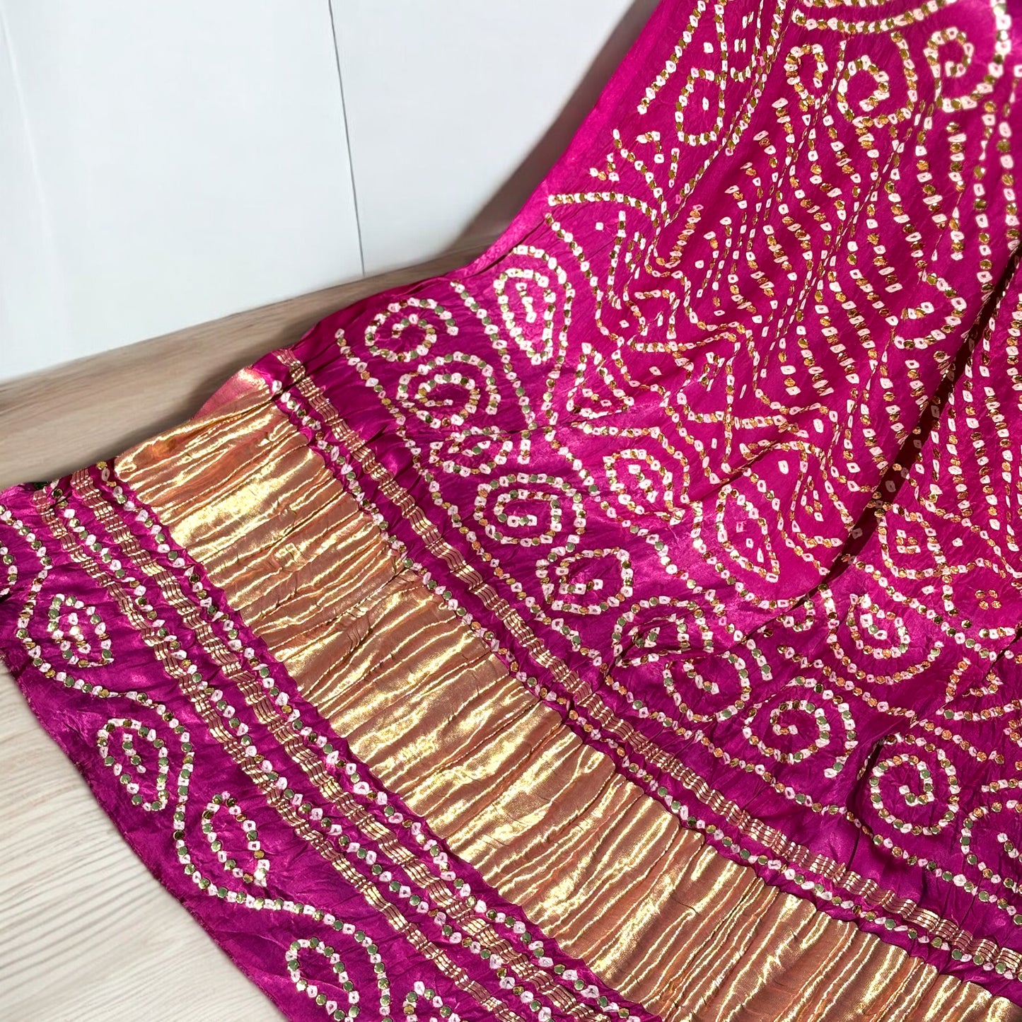 Hot Pink Pure Gajji Silk Mukesh Dupatta