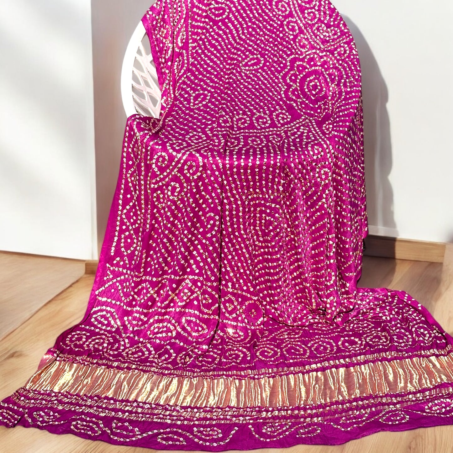 Hot Pink Pure Gajji Silk Mukesh Dupatta