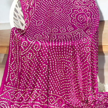 Hot Pink Pure Gajji Silk Mukesh Dupatta