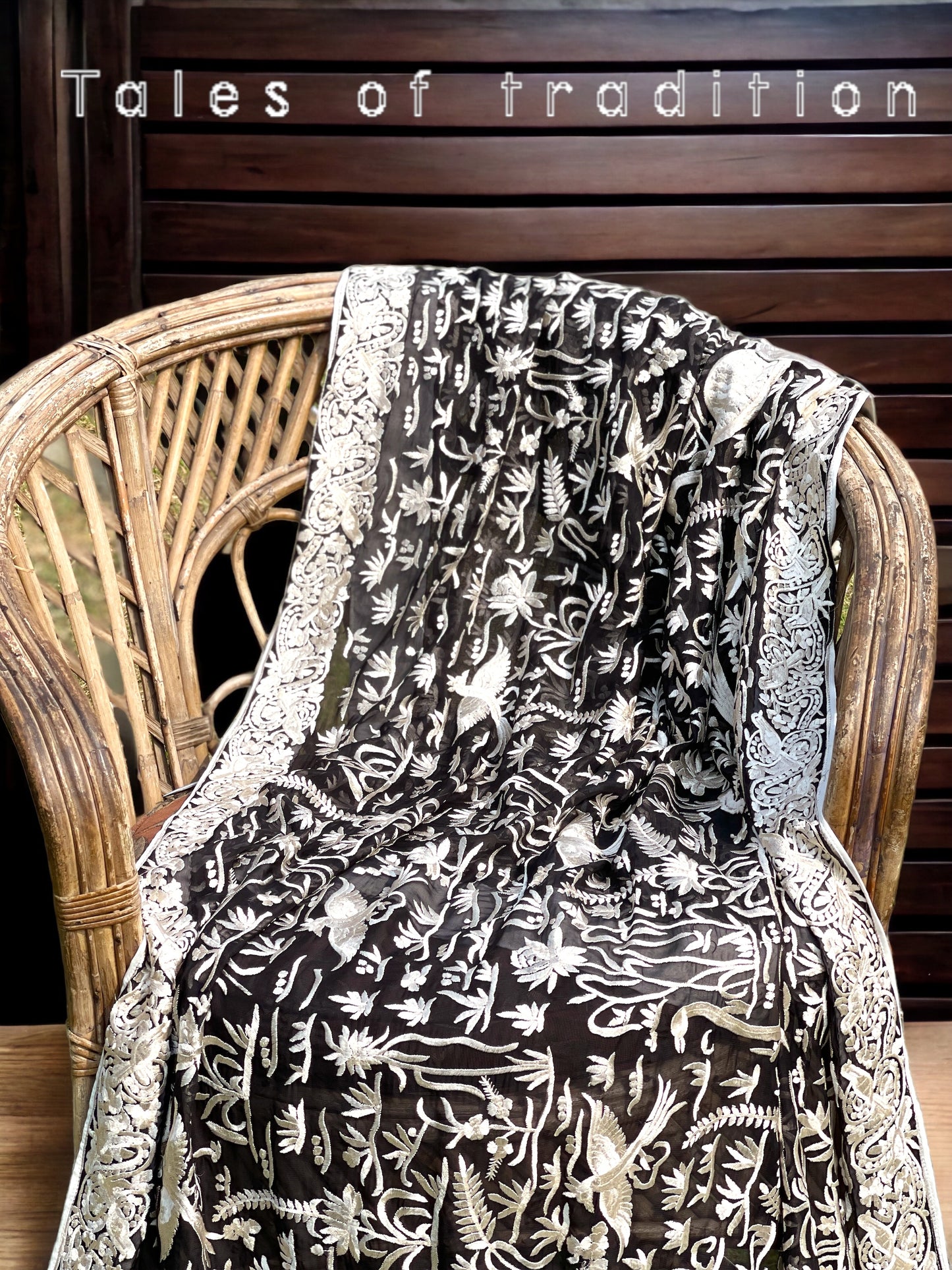 Kashmiri Embroidered Chiffon Dupatta/ Shawl