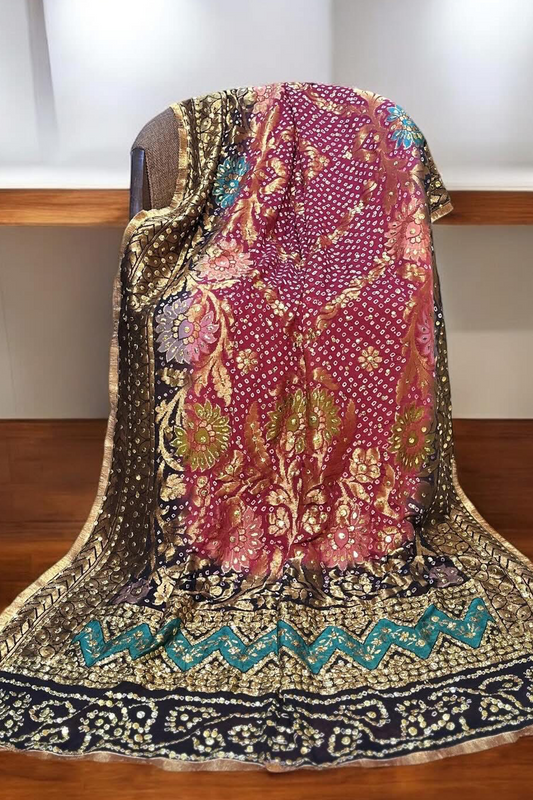 Black and Pink Mukesh Bandhini dupatta