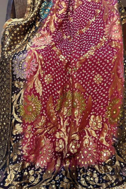 Black and Pink Mukesh Bandhini dupatta