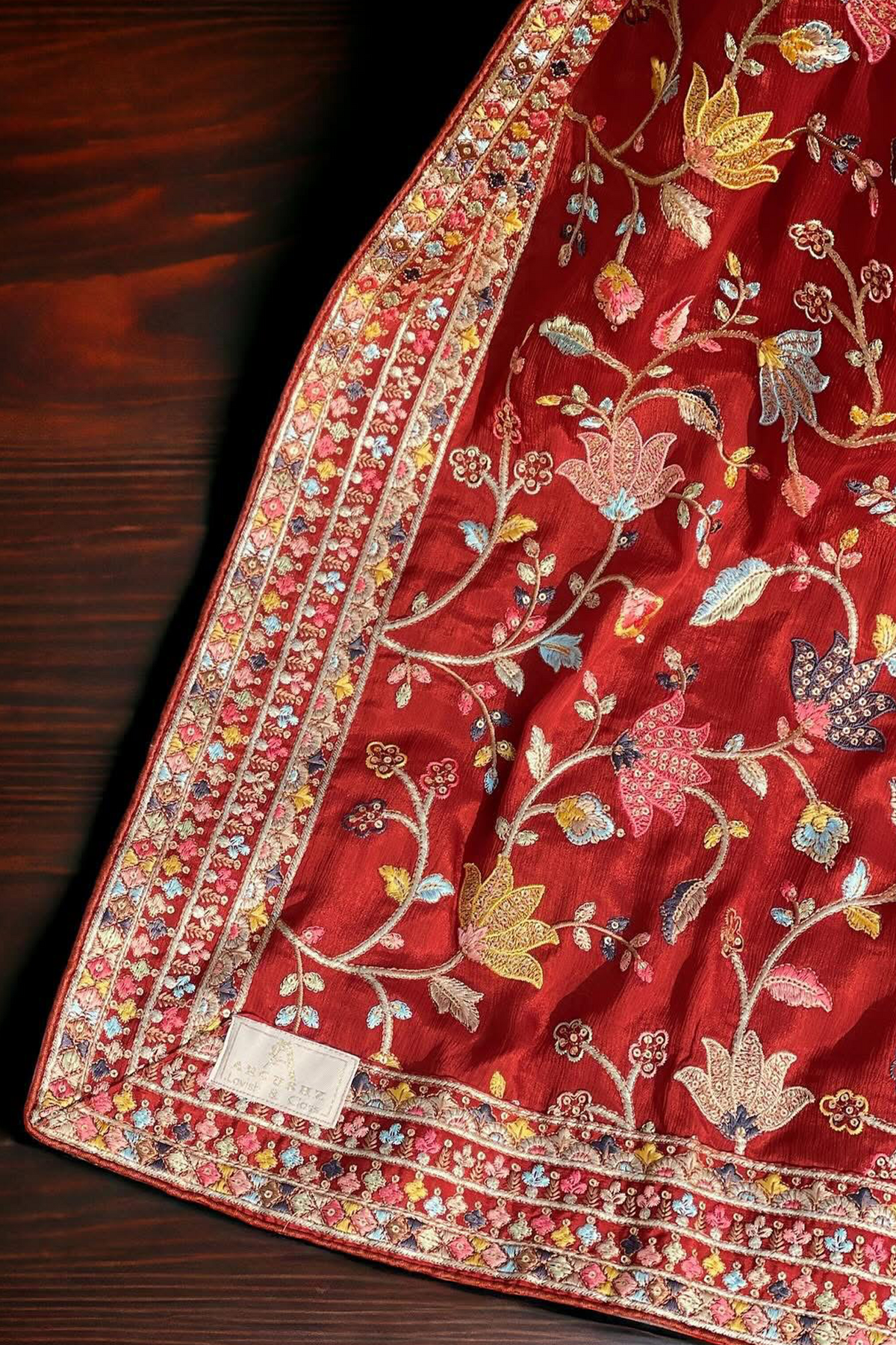 Kashmiri Embroidered Chiffon Dupatta/ Shawl