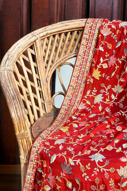 Kashmiri Embroidered Chiffon Dupatta/ Shawl