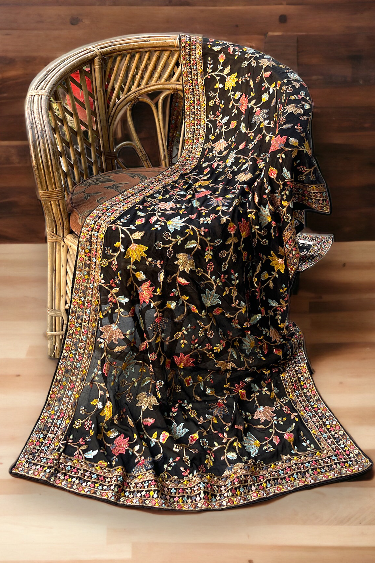 Kashmiri Embroidered Chiffon Dupatta/ Shawls