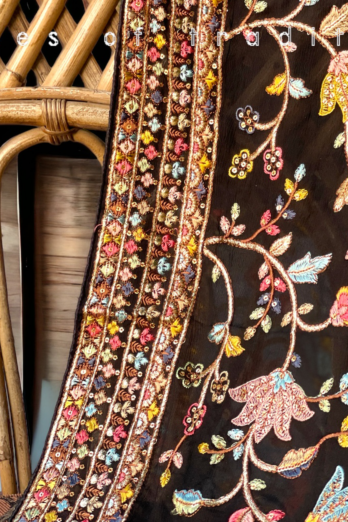 Kashmiri Embroidered Chiffon Dupatta/ Shawls