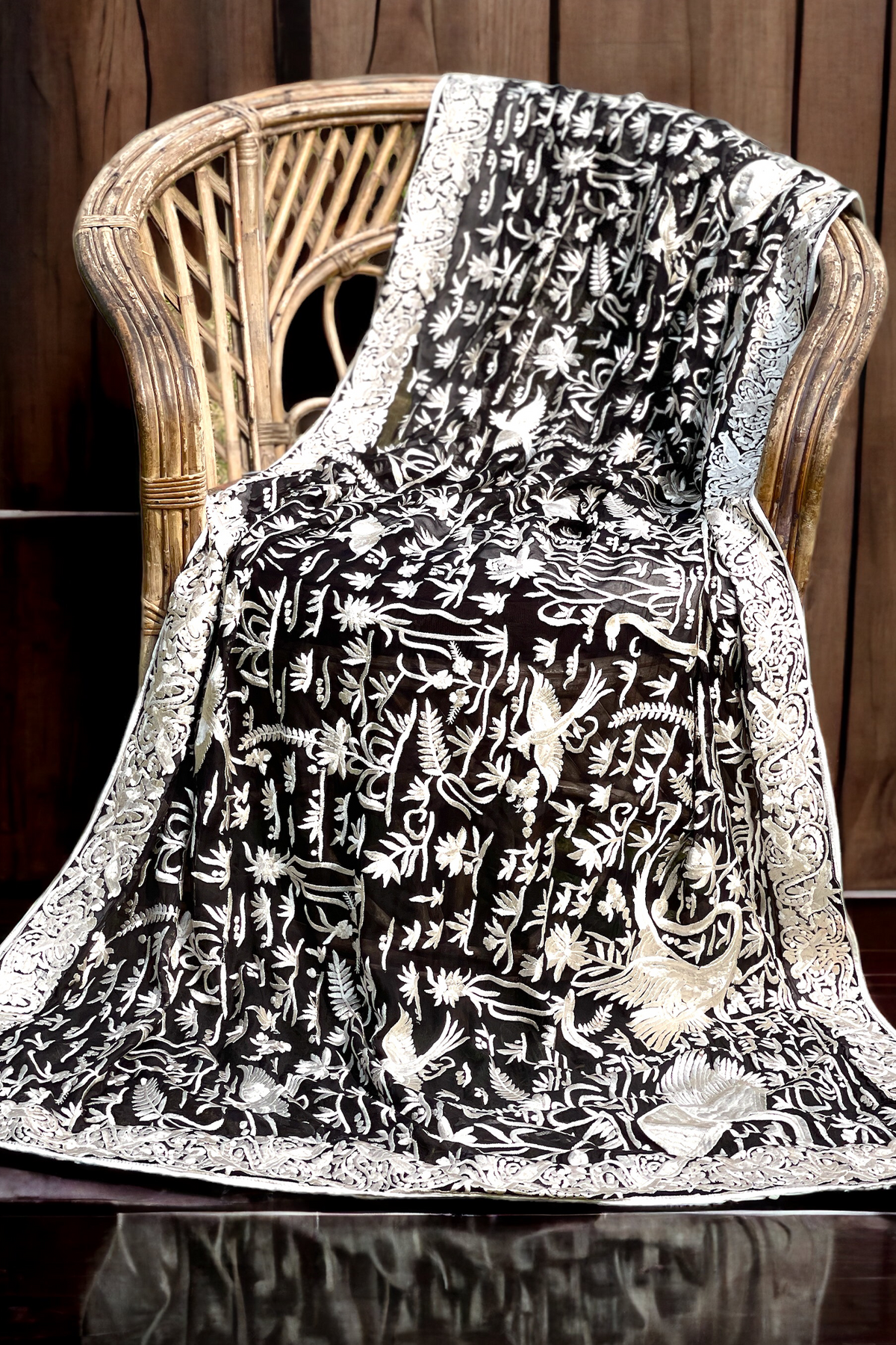 Kashmiri Embroidered Chiffon Dupatta/ Shawl