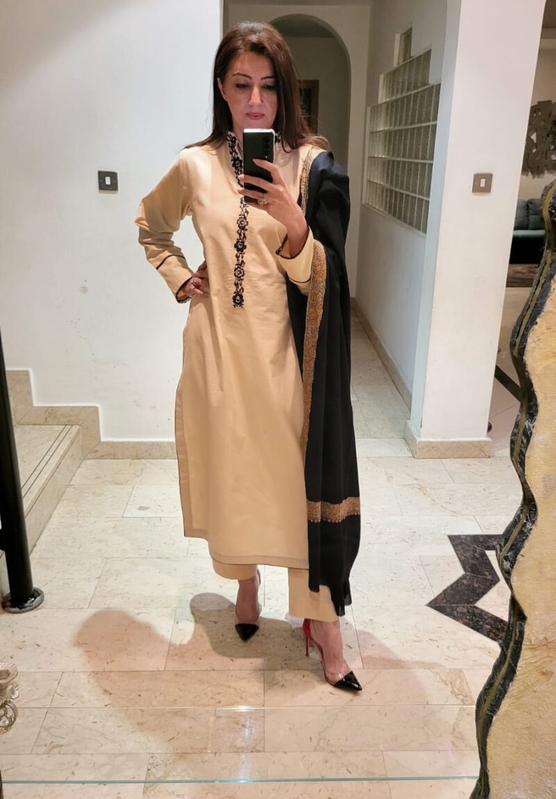 Embroidered Beige Dress