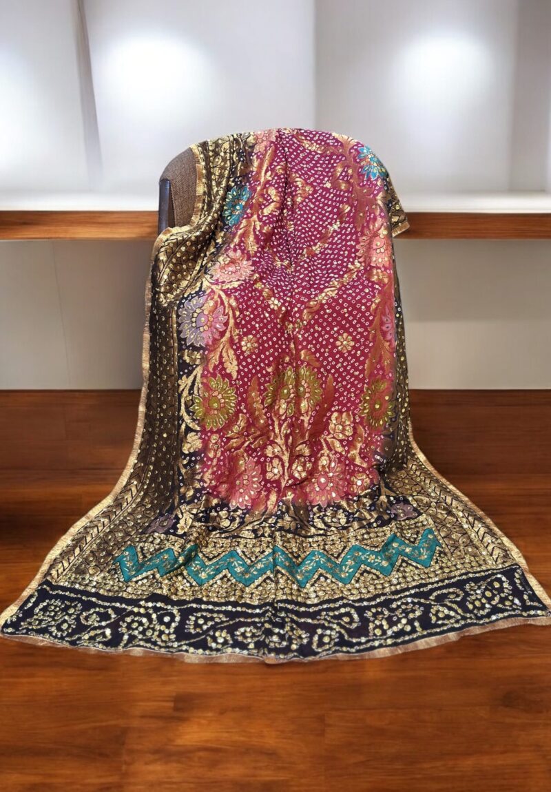 Black and Pink Mukesh Bandhini dupatta